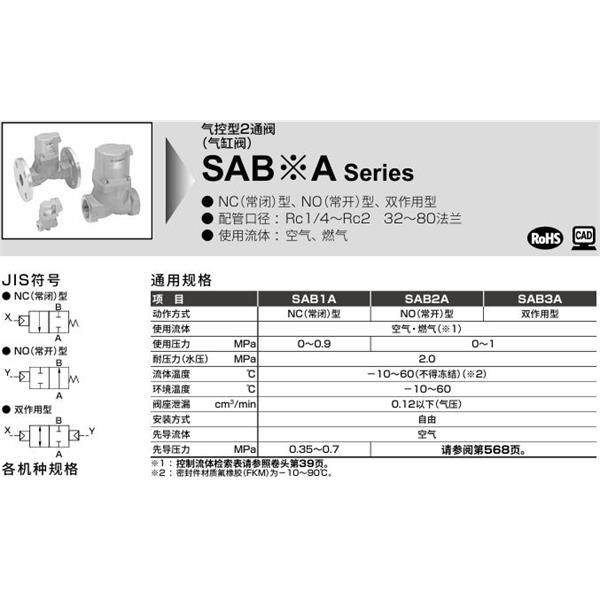 CKD喜開理氣控型2通閥（氣缸閥）SAB2A-40A-0B
