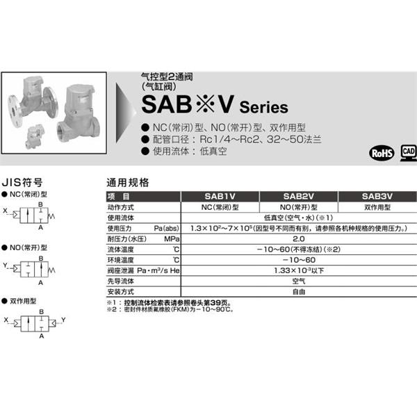 CKD喜開理氣控型2通閥（氣缸閥）SAB1V-10A-0B