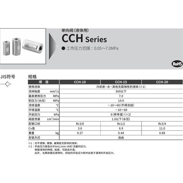 CKD喜開理單向閥（液體用）CCH-20G