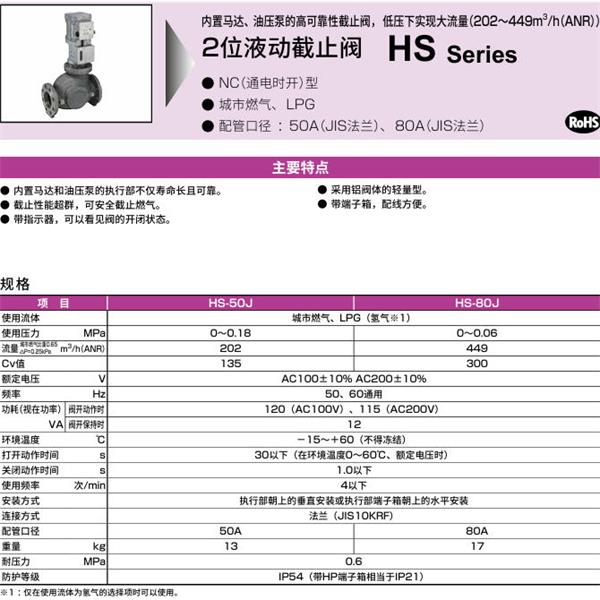 CKD喜開理液動2位置遮蔽閥HS-50J-ZZH2-AC100V