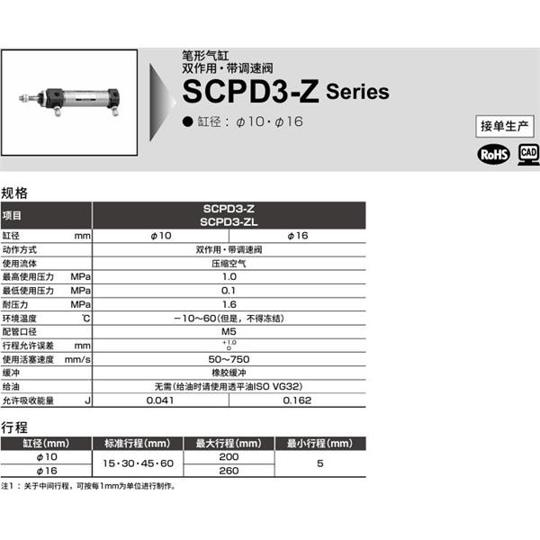 CKD喜開理筆形氣缸SCPD3-ZL-LS-10-100-T0H-R-I