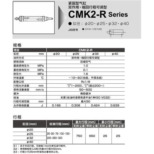 CKD喜開理緊固型氣缸CMK2-R-00-20-50-25-T0H-R-J-I