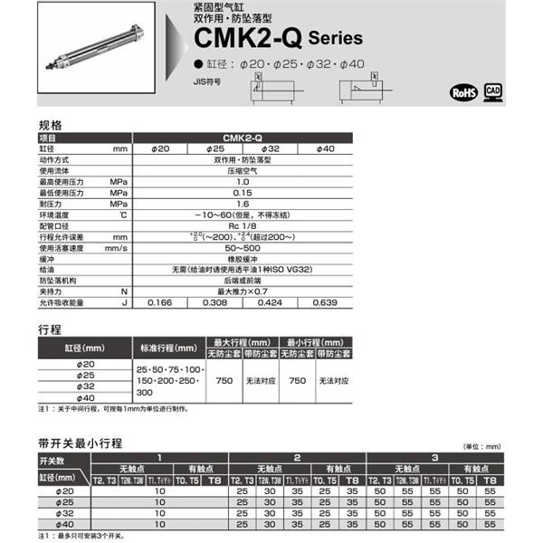 CKD喜開理緊固型氣缸CMK2-Q-FB-32-100-R-MI