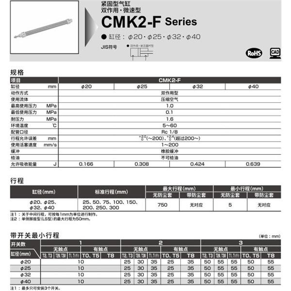 CKD喜開理緊固型氣缸CMK2-F-TB-25-100-MI