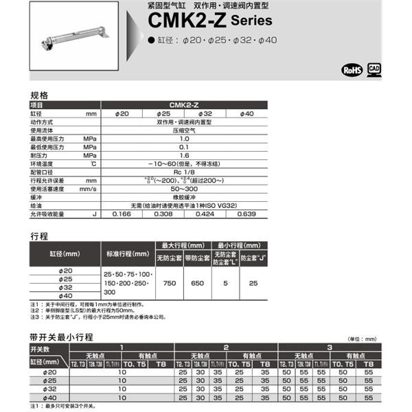 CKD喜開(kāi)理緊固型氣缸CMK2-Z-FB-40-100-JI