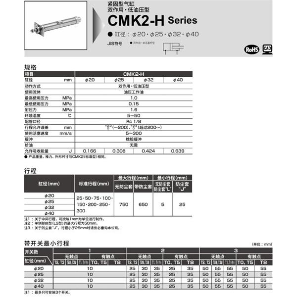 CKD喜開理緊固型氣缸CMK2-H-LS-40-100-JI