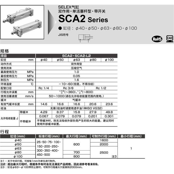 CKD喜開(kāi)理SELEX氣缸SCA2-00-40B-100-SI