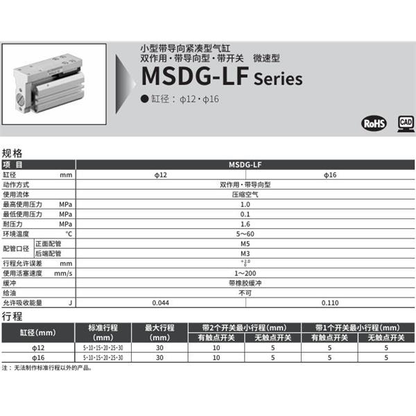 CKD喜開理小型緊湊型氣缸MSDG-LF-16-20-F2V-R