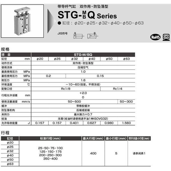 CKD喜開理帶導桿氣缸STG-MQ-63-25-H-M1