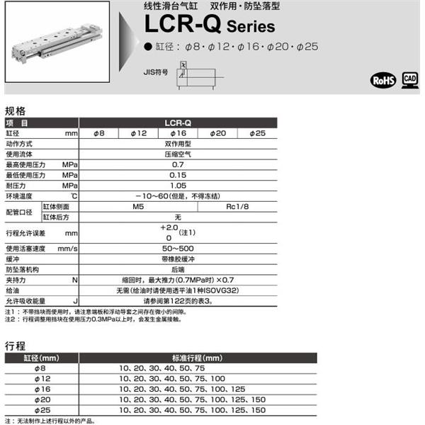 CKD喜開(kāi)理線性滑臺(tái)氣缸LCR-Q-25-40-S202DTBL