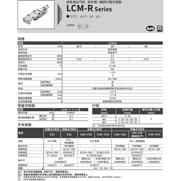 CKD喜開理線性滑臺氣缸LCM-R-6-30-L-J2