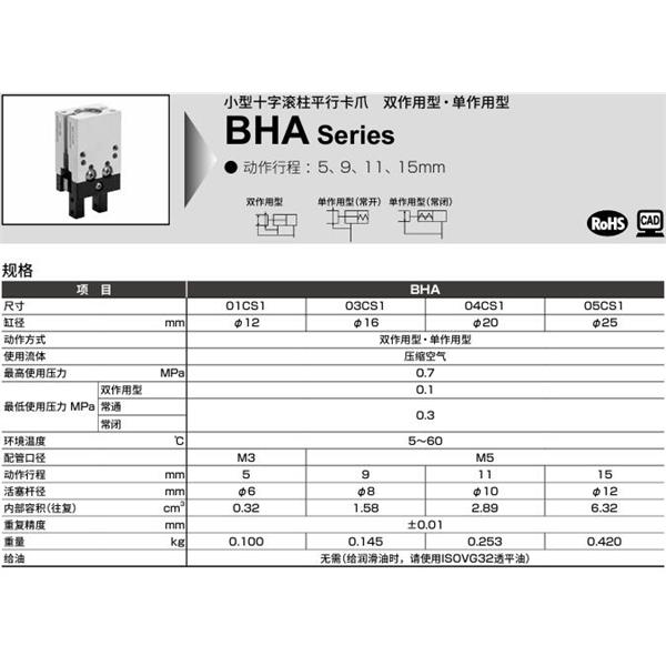 CKD喜開理小型十字滾柱平行卡爪BHG-05CS1-Y2