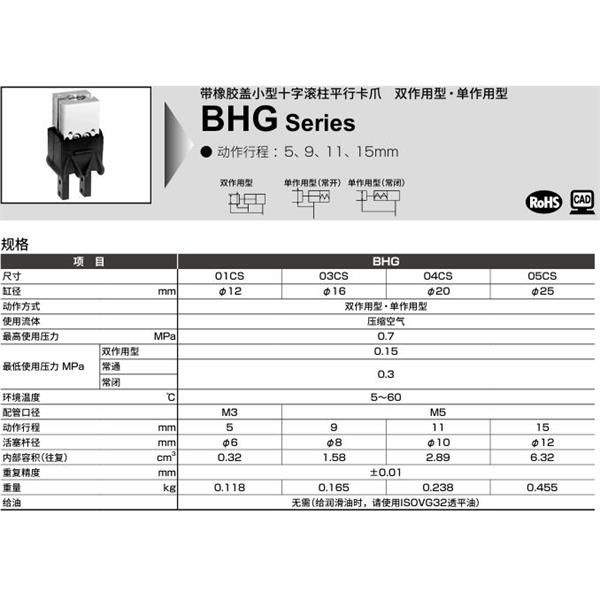 CKD喜開理小型十字滾柱平行卡爪BHG-05CS1-Y2