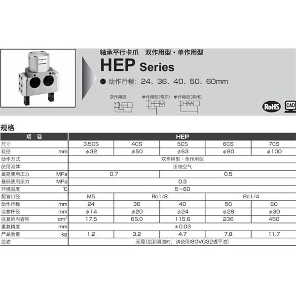 CKD喜開理軸承平行卡爪HEP-4CS-O-T2H-R