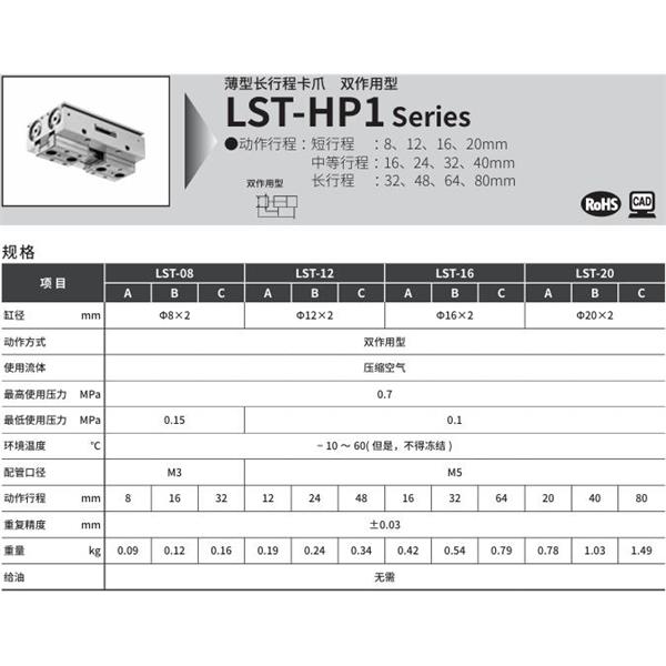 CKD喜開理薄型長行程卡爪LST-20B1N-HP1