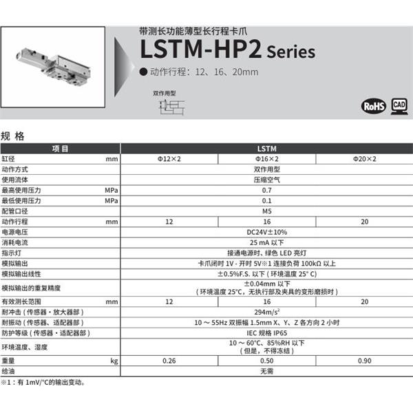 CKD喜開理帶測(cè)長(zhǎng)功能薄型長(zhǎng)行程卡爪LSTM-12A1N-HP2