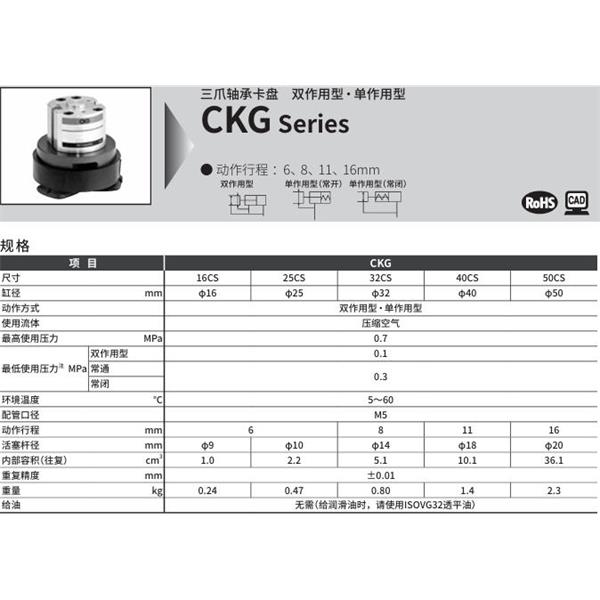 CKD喜開理三爪軸承卡盤CKG-50CS-O