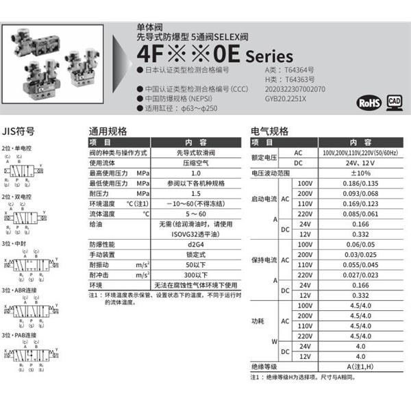 CKD喜開(kāi)理先導(dǎo)式防爆型5通閥4F750E-25G-TP-P-X-AC100V