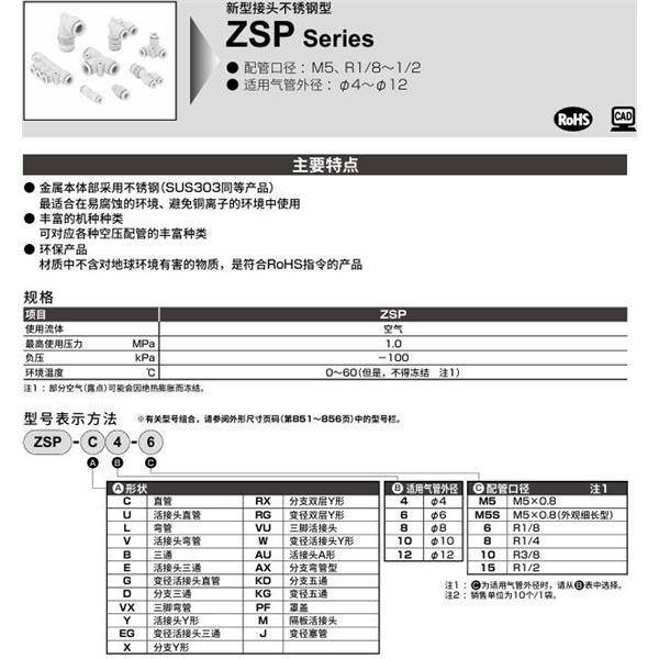 CKD喜開理新型接頭 不銹鋼型ZSP-VU12-6